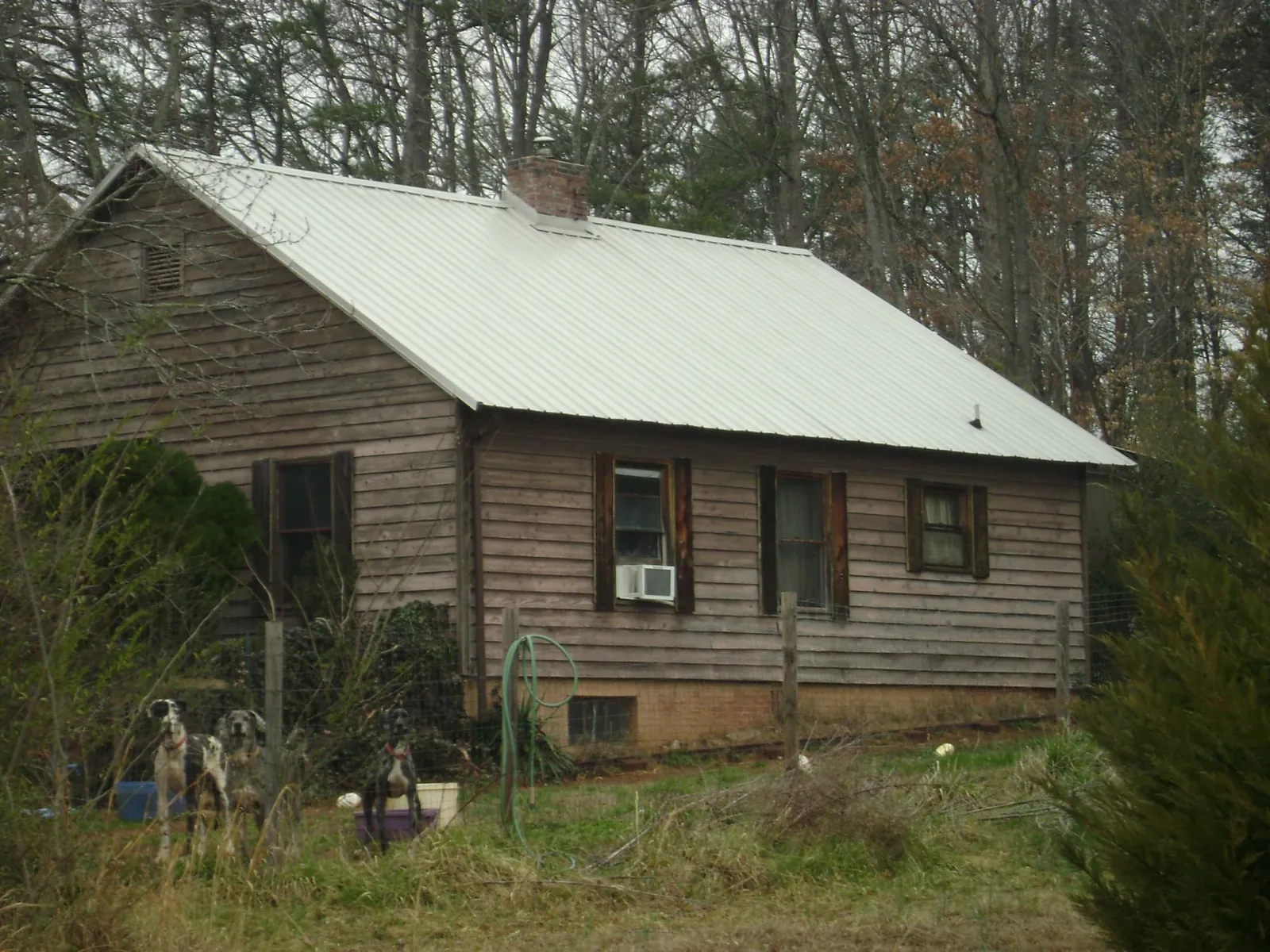 White metal roof on an old wood sided farmhouse, from a Metal Roof Installation job in Temperance